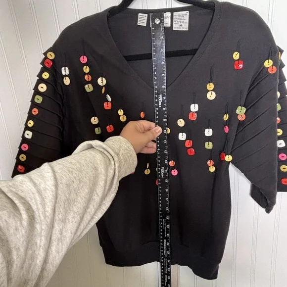 Vtg Bonnie & Bill by Holly 80-90's Black Top Shirt Med Pleated S/S Buttons Retro - Picture 10 of 11